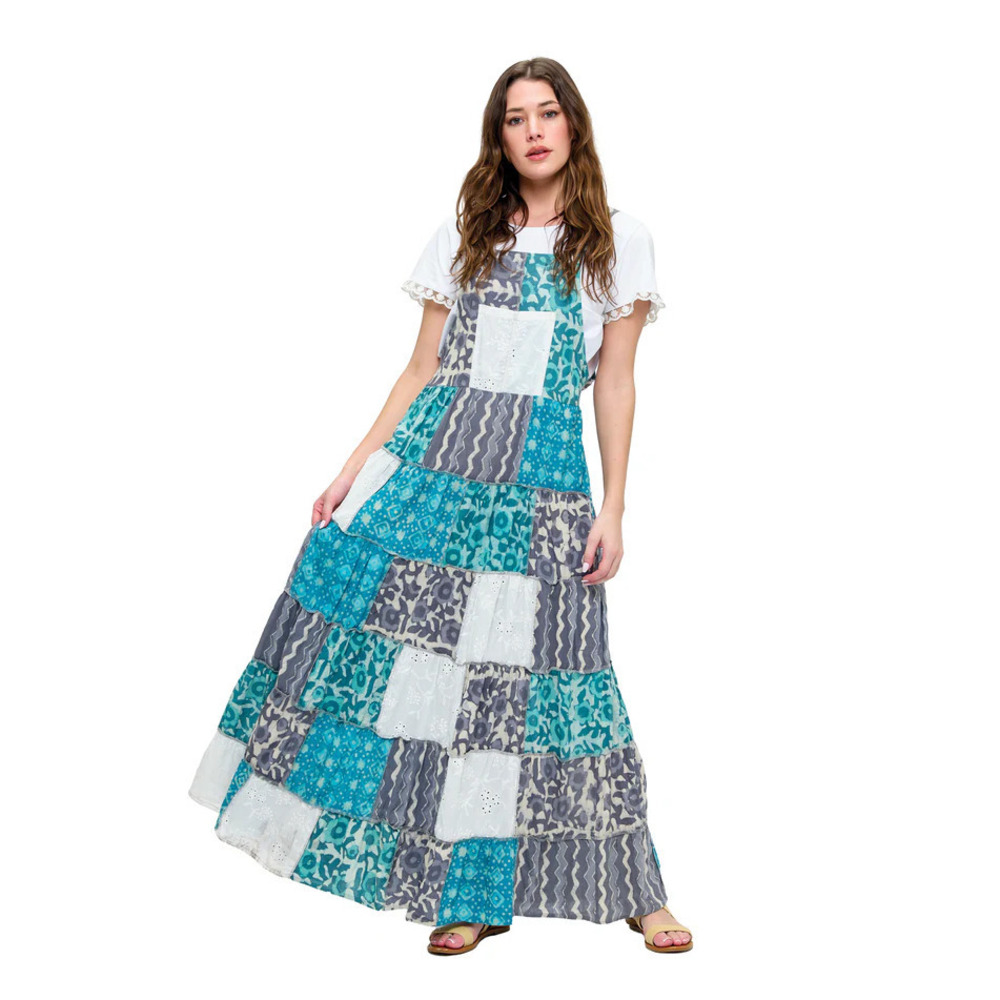 26435 M Yak & Yeti Hippie Boho Print Patchwork Overall Dress Various Sizes